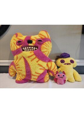 Lot of 3~FUGGLER PLUSH MONSTERS~Old Tooth XL~Fugg Life Squidge~Baby Pinkles Bat